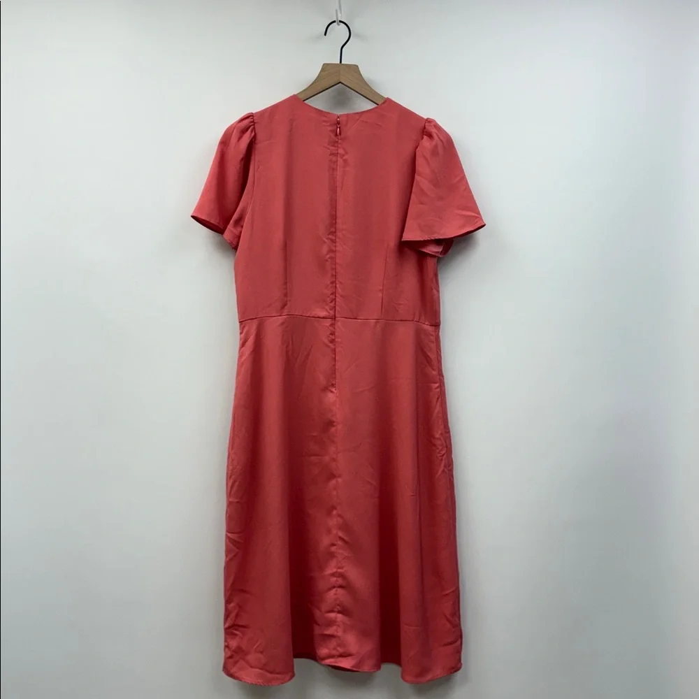 Ann Taylor Crepe Flutter Sleeve A-Line Flowy Flare Midi Dress Coral Pink 12P